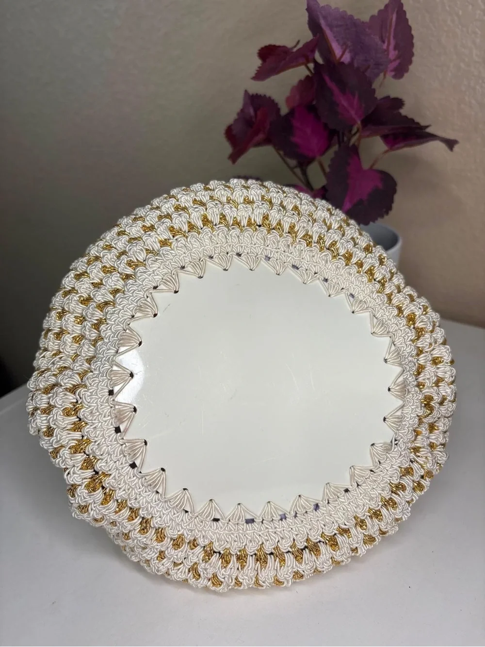 Vintage Made in Germany Gold White Cord Cage Top Handle Evening Bag